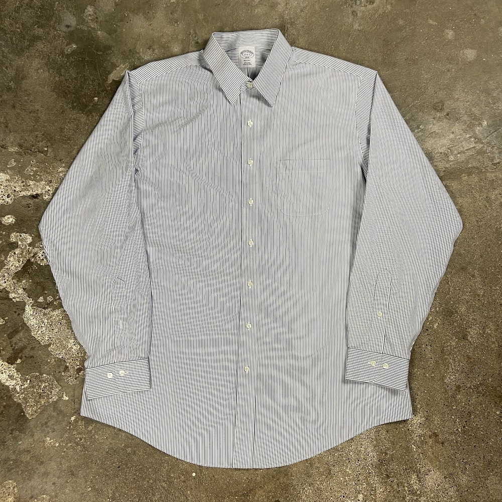 Brooks‎ Brothers Regent Button Down Shirt Size 17 6/7 White Striped Long Sleeve